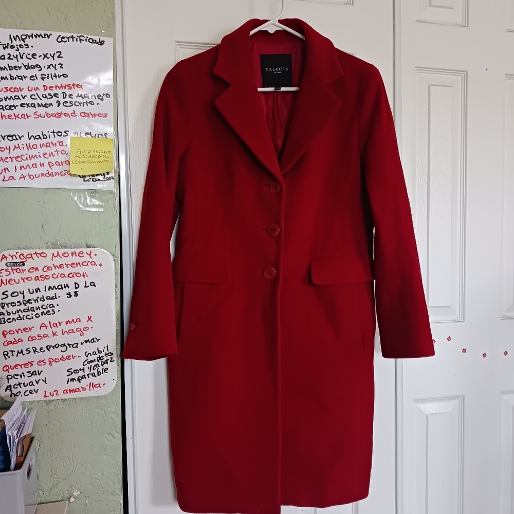Talbots Women's Red Cardigan WOOL & Rabit Hair Coat SZ 4P Great Condition